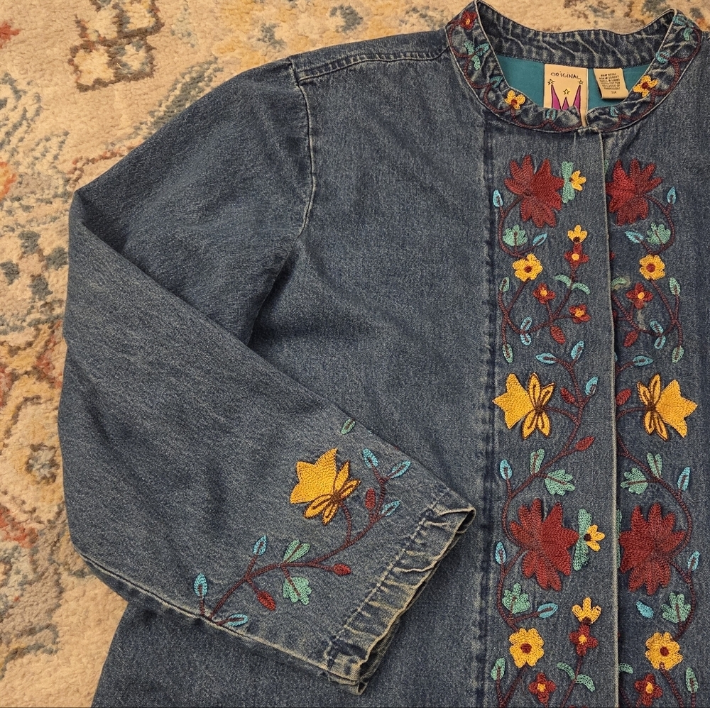 Vintage Original Anthony Denim Embroidered Button Down Jacket Women's 3X Cottage - Picture 8 of 11